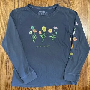Life Is Good Crusher Kids Tee Blue Floral Size XXL